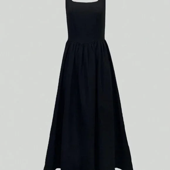 Black Elegant Women's Sleeveless square neck Fitted Dress - Picture 4 of 4